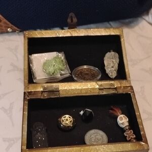 Mystical Witch's Trinket Box with Assorted Talismans Pendants Charms Positivity